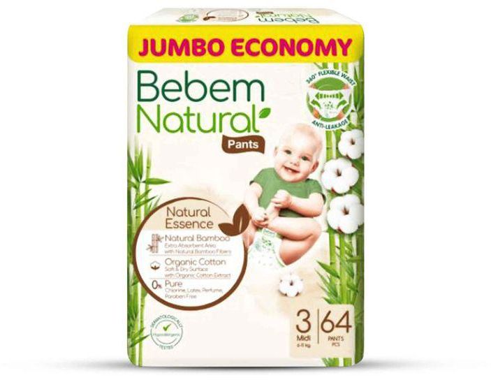 Bebem Natural Pants Baby Diaper Size 3 Midi (6-11Kg) 64PCS