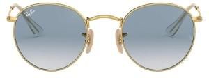 Ray-Ban Round Flat Lenses Round Sunglasses RB3447N 001/3F50 Gold/Light Blue Gradient