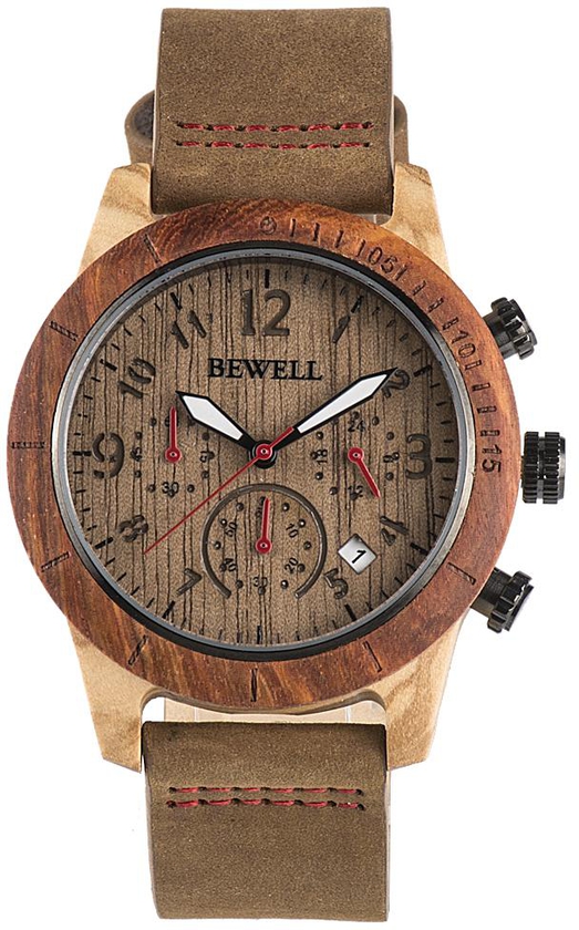 Bewell CW157a1 Real Wooden Watch Japan Movement + Free Wood Box (3 Colors)