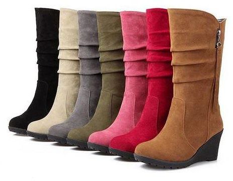 Fashion US Womens Ladies Faux Suede Wedge Heels Side Zip Mid Calf Boots Shoes Size 4-9.5