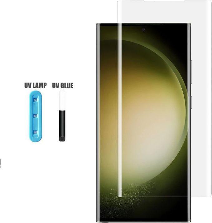 UV Light لاصقة حماية زجاجية كاملة تغطي وتحمي الشاشة بالكامل مع ضوء الأشعة فوق البنفسجية لموبايل سامسونج اس 23 الترا - 0 - شفاف ( Samsung S23 Ultra )