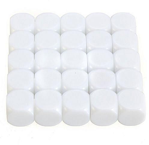 25PCS 16mm Gaming Dice Blank White Standard Six Sided Die 6D RPG Counting Cubes 