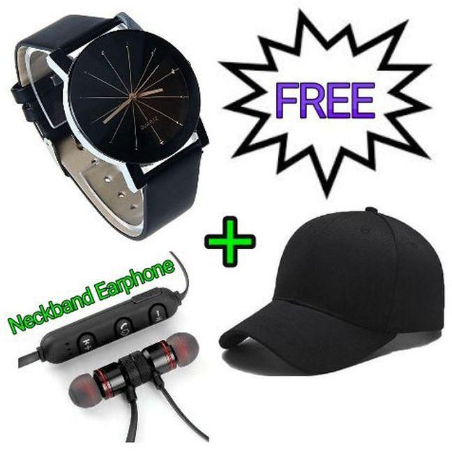 Fashion Smart International Best Selling Cute Black Wrist Watch + Free Earphone & Cap