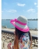 Hat Beach Sun Lady With Small Fuchsia Scarf - Sea Women Hat - Beige