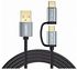 XAC-0012 CHOETECH 2 In 1 USB Type C+Micro USB Cable (Coiled) 4ft/1.2m Charge & Sync Cable For Galaxy S9/ S9 Plus, Note 8, S8/ S8 Plus, LG G6/ G5 And Other Type C & Micro USB Devices