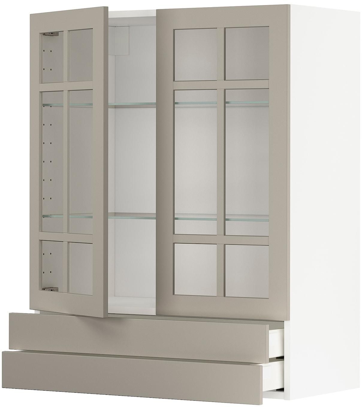 METOD / MAXIMERA خزانة حائط بابين زجاجية/2 أدراج - أبيض/Stensund بيج ‎80x100 سم‏