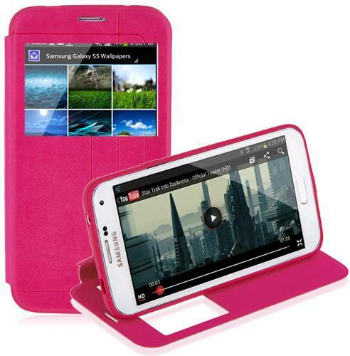 Solid Color Stand PU Leather Wallet Case with Display Screen for Samsung S5 Pink