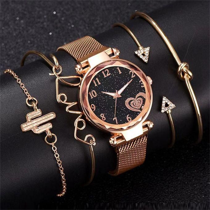 Fashion 5 Pieces/set Of Iron Absorbing Steel Band Watch Set