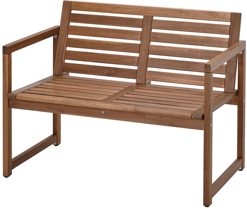NÄMMARÖ Bench with backrest, outdoor - light brown stained