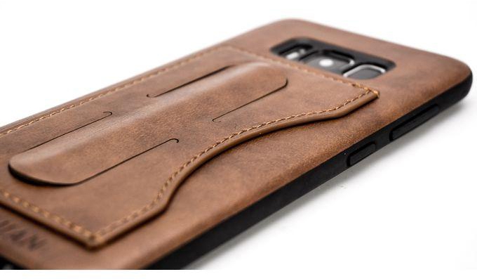 Kanjian Leather Case for Galaxy S8 Plus Card Slot Cover + Kickstand - Brown