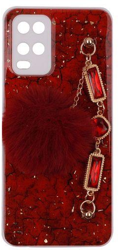 Oppo A54 4G - Silicone Cover Printed Back,golden & Crystal Chain,fluffy medal