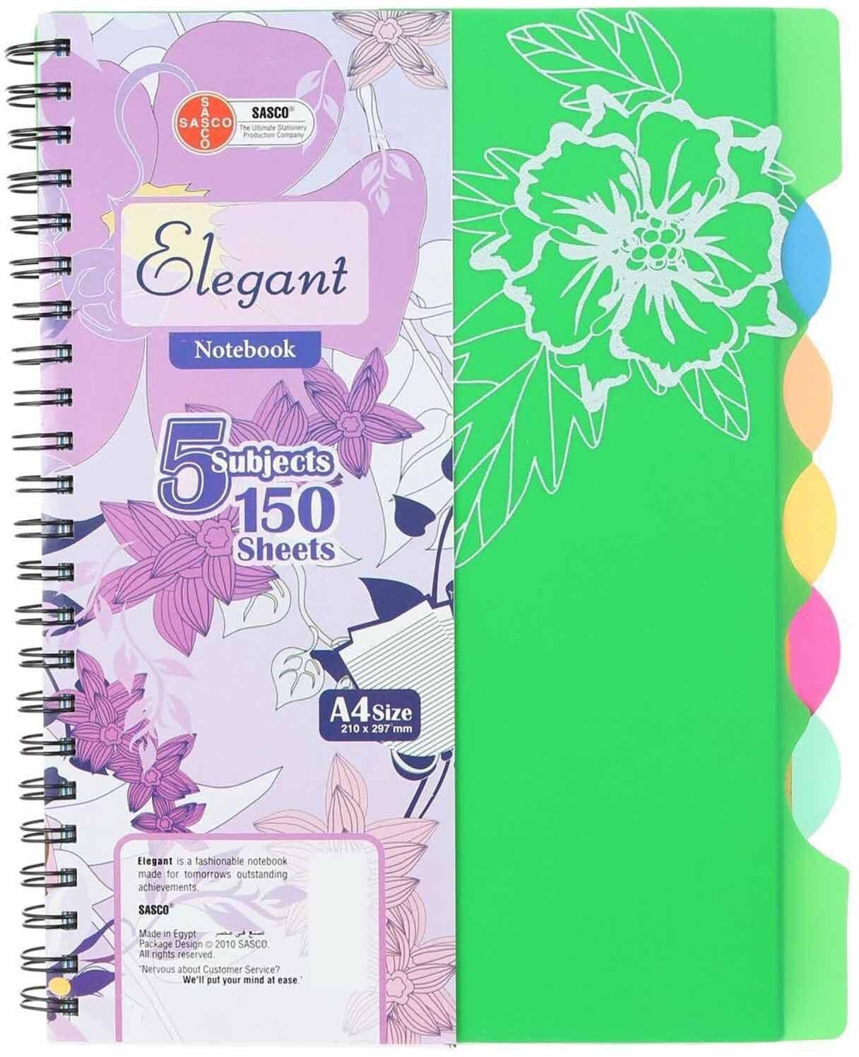 Sasco Elegant A4 Notebook - 150 Sheets - 5 Subjects - Green