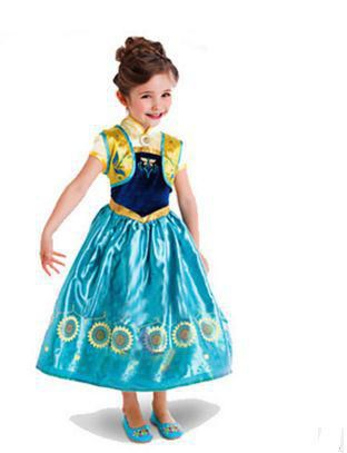 XCR-F-2A 4-8yrs Girls Luxury Disney Frozen Dress Elsa and Anna Princess Cosplay Dress