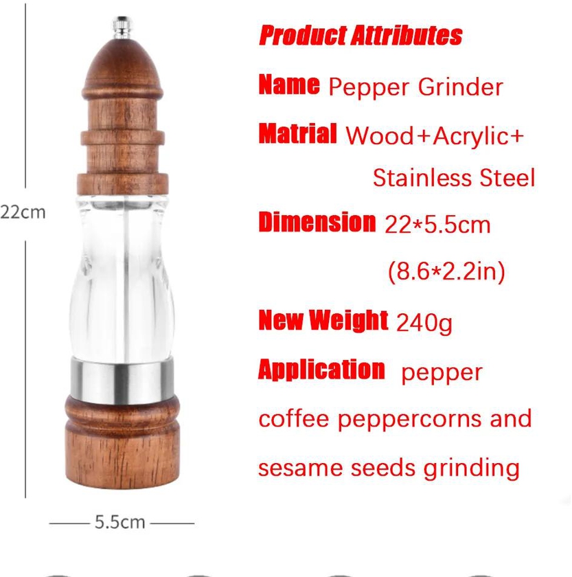 Ready-to-grind pepper grinder manual crushed sea salt pepper grinder solid wood lighthouse pepper mill