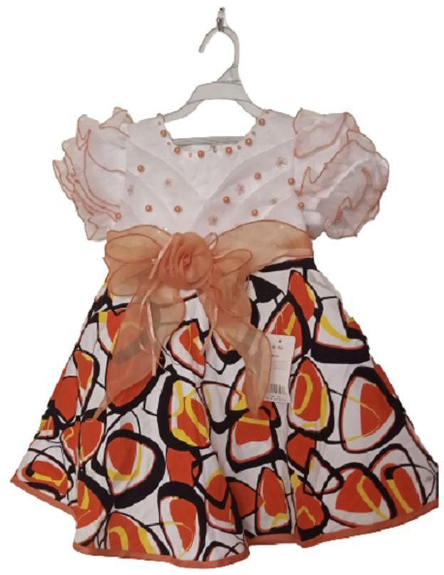 White And Orange Floral Party Dress For A Girl - Age 3-5 Years
