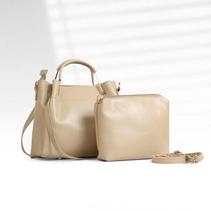 Women's Hand And Shoulder Bag + Small Inner And Crossbody Bag - Beige