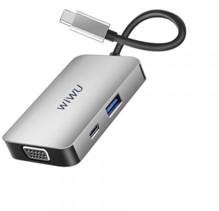WIWU Alpha USB-C 5in1 Hub 1HDMI+1VGA+1USB+1Type-C+1Stereo – Gray