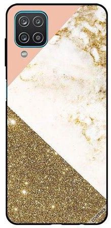 غطاء حماية واقٍ لهاتف سامسونج جالاكسي A12/M12 - بتصميم رخامي لامع باللون الذهبي متعدد الألوان