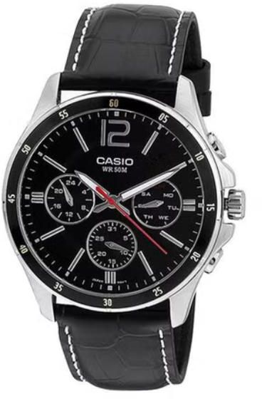 Casio Men's Watch Leather Analog 44 mm Black MTP-1374L-1AVDF