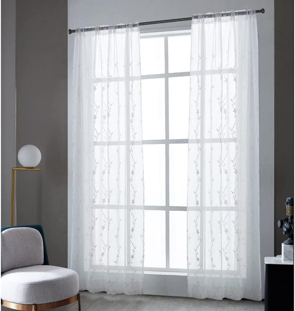PAN Home Home Furnishings Floral Trail Sheer Curtain Pair 135X240 cm- Cream