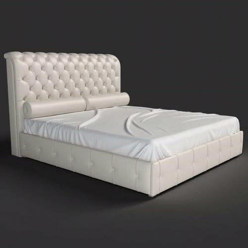 Apex Venture - Contemporary Queen Size Bed White With Fabric Leather