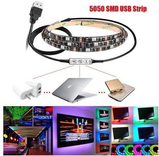 Generic 200cm Multi-colour RGB LED Strip Light USB Cable LED TV Background Lighting Kit
