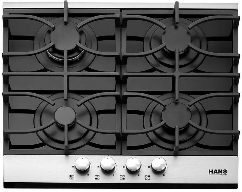 Hans Gas Built-In 4 Burner 60 Cm Black Aluminium Control Panel Glass