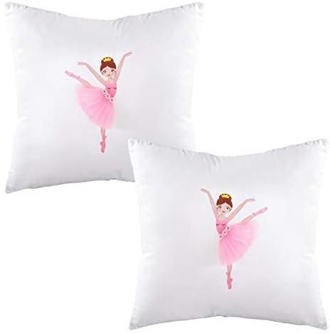 Suppromo Ballerina Velvet Throw Pillow Cover 18x18 Set of 2，Pink Tutu Dress Princess 3D Embroidery Ballet Soft Pillowcase Kids for Girls Bedroom Decor