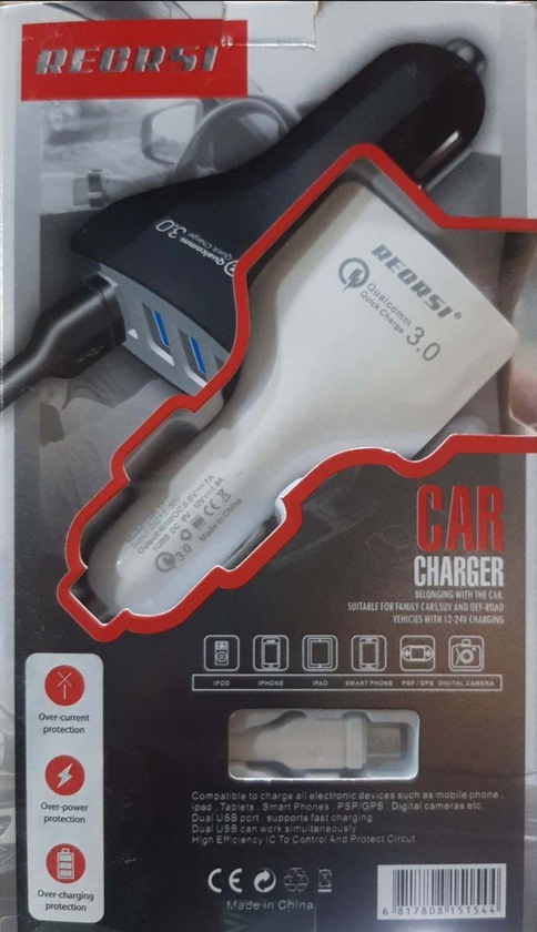 Qualcomm 7A 3.0 Adaptive Certified Quick Car Charger Universal 4 Port