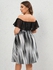 Plus Size Pinstripes Printed Flounce Cold Shoulder A Line Dress - L | Us 12
