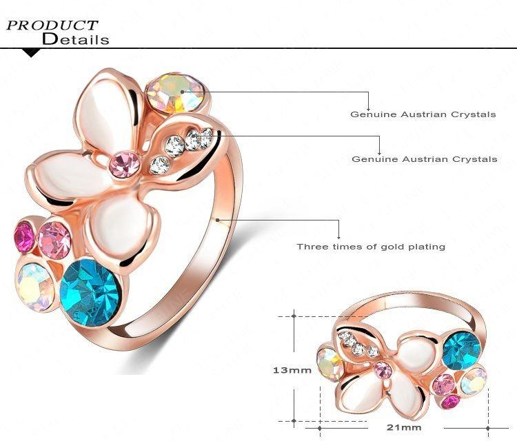 White Enamel Ring Colorful Austrian Crystal Women Ring Size 8