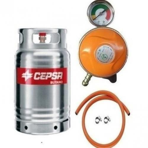 Cepsa 12.5kg Gas Cylinder With Hose & Level Indicating Regulator - Stainless Steel
