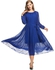 Women Casual Long Sleeve Solid O Neck Pullover Chiffon Maxi Dress With Belt-Blue