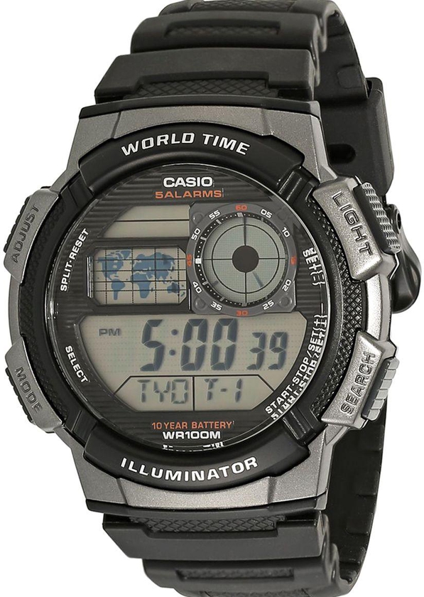 ساعة كاسيو للرجال ورلد تايم شاشة رقمية سوار راتنج - AE-1000W-1BV