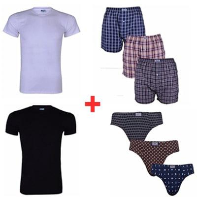 Pack Of 2 Black & White Fitted Vests + Pack Of 3 Brief + Pack Of 3 Boxers
