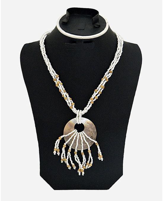 ZISKA Glass Seashell Pendent Necklace -White
