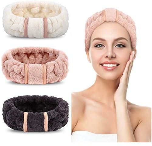 Spa Headbands, Microfiber Headbands, SkinCare Headbands Face Wash Headband, Face Washing Headband, Makeup Headband, Towel Headbands for Women for Washing Face(Pink, White, Black, 3 Pack)