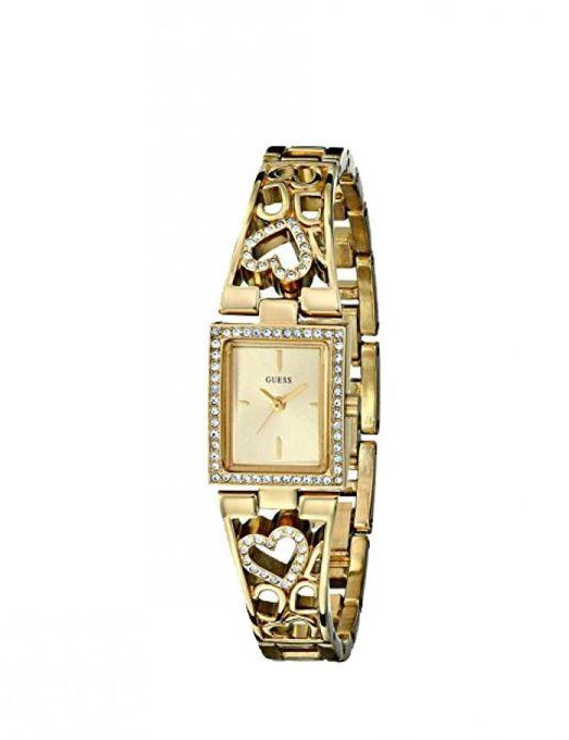 Guess Women’s U95081L1 Crystal Accented Heart Gold-Tone Bracelet Watch