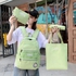4 In 1 Set Canvas Student School Bag Multi-pocket Green Color