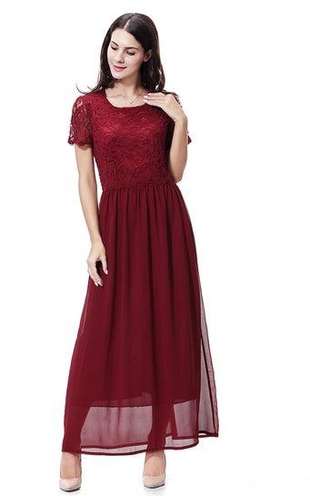فستان طويل شيفون بتصميم بلوزة طويلة أحمر