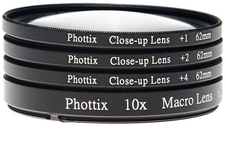 Phottix +1 +2 +4 10x Macro Lens Close up Lens 62mm