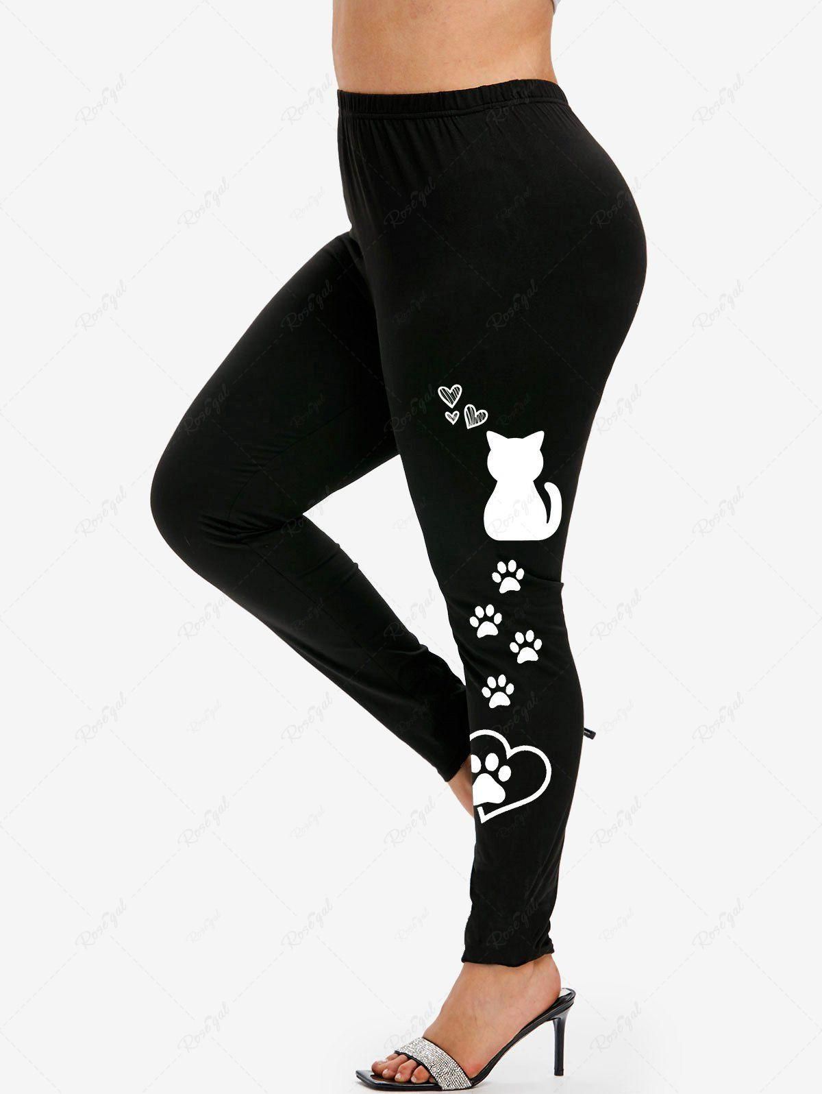 Plus Size High Waist Cat Paw Print Skinny Leggings - 3x | Us 22-24