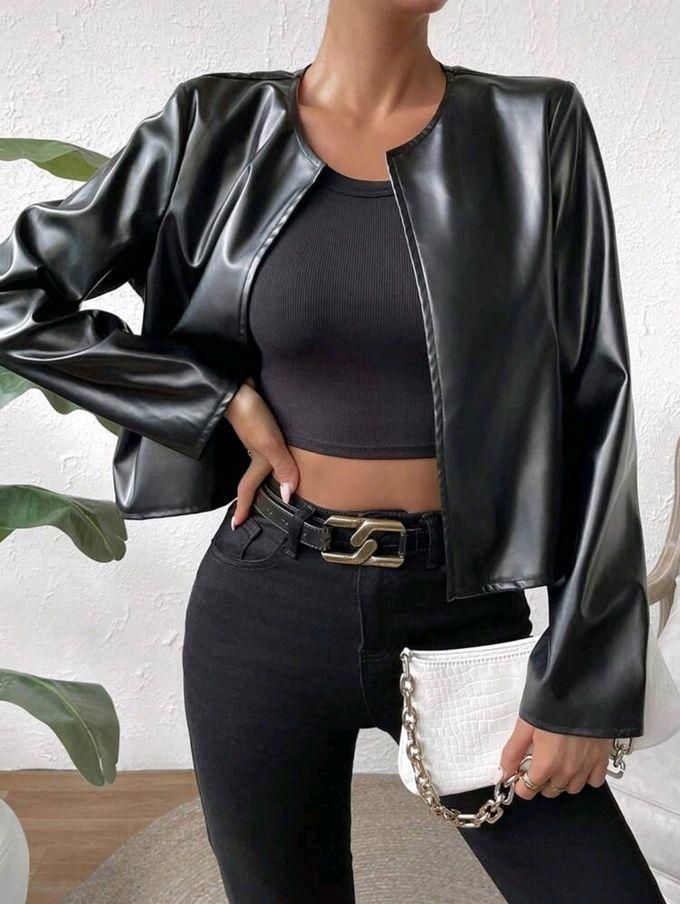 Women's Leather Jacket With Open Front
