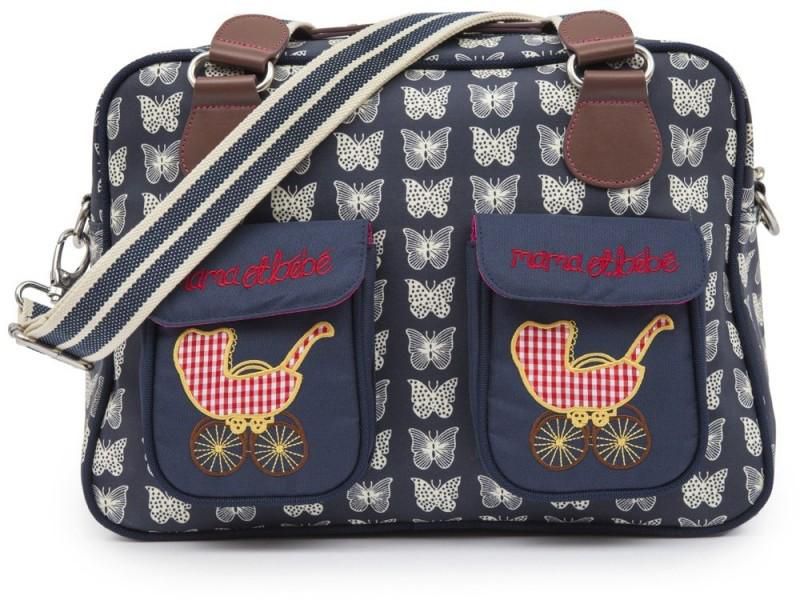 Pink Lining Mama Et Bebe Baby Changing Bag - Cream Butterflies on Navy
