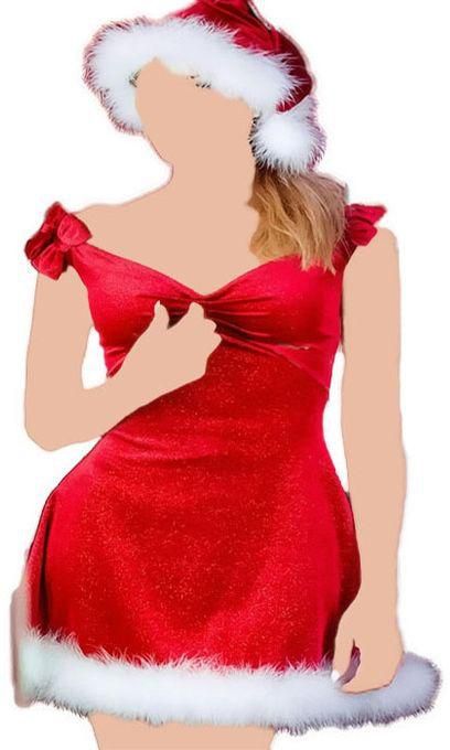 لانجري الكريسماس - فستان قصير- قطيفه - احمر