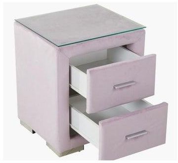 2 Drawer Upholstered Nightstand with Tempered Glass Top