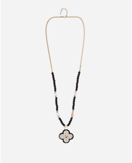 Style Europe Floral Strassed Necklace - Black & Gold