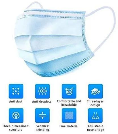 50 Pcs Bacterial Filter Disposable Face Masks 3 Layer imported