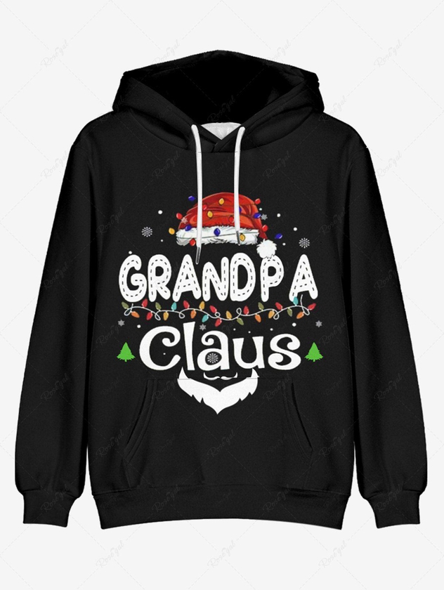Mens Christmas Hat Letters Printed Front Pocket Flocking Lined Pullover Hoodie - 5xl