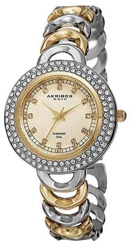 Akribos XXIV Women's Gold Dial Stainless Steel Band Watch - AK804TTG
